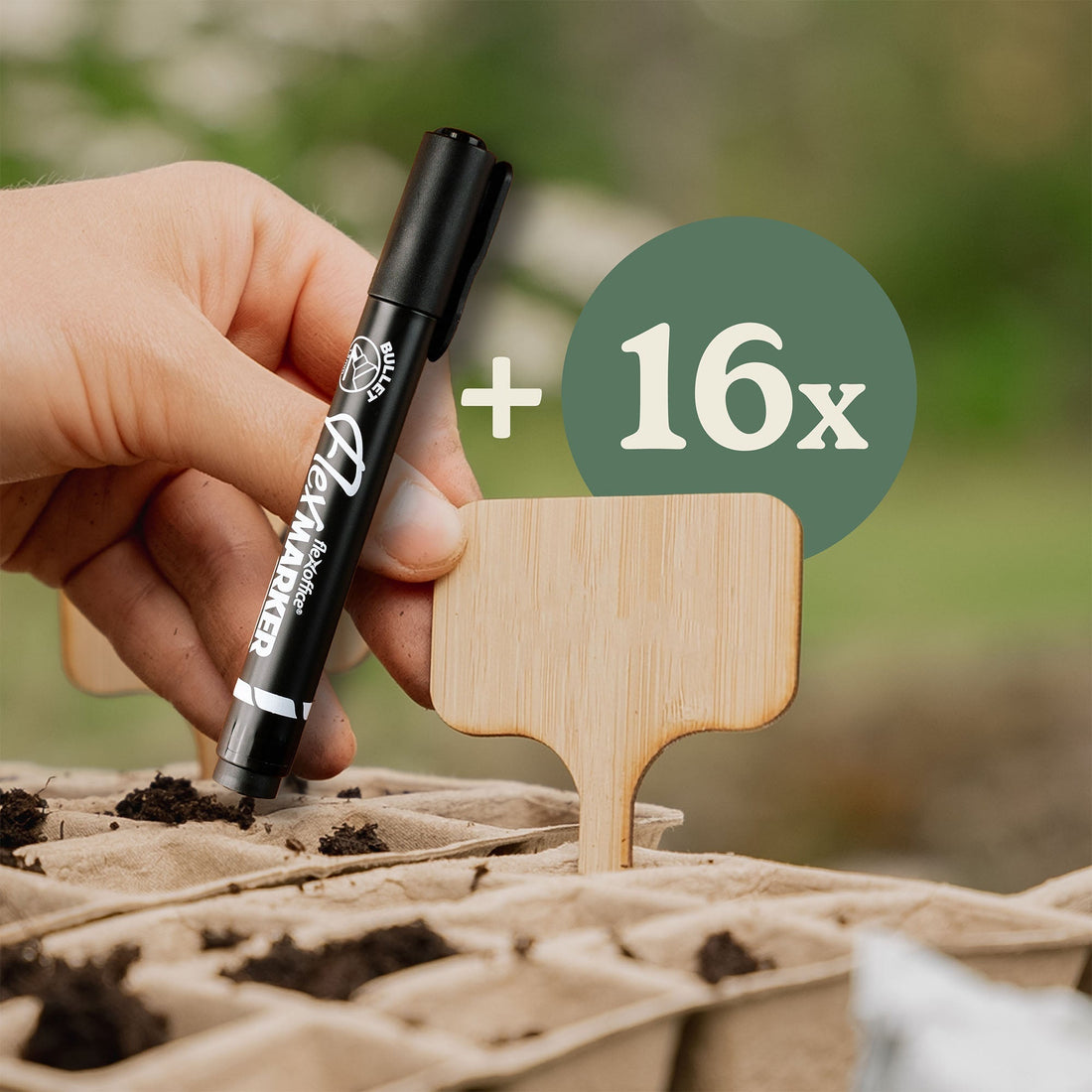 16 étiquettes pour plantes en bambou avec feutre