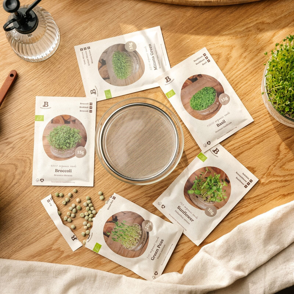 Coffret de micropousses avec coupelle de germination - 5 sachets de graines biologiques
