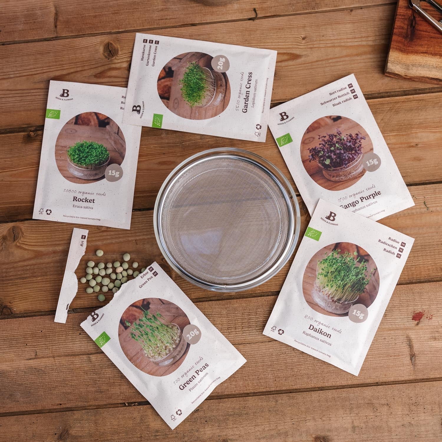 Coffret de micropousses avec coupelle de germination - 5 sachets de graines biologiques