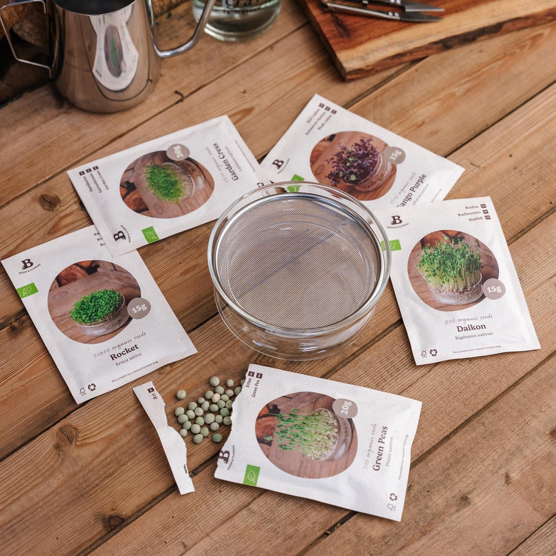 Coffret de micropousses avec coupelle de germination - 5 sachets de graines biologiques