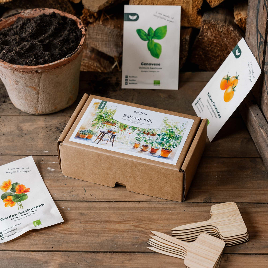 Jardinière balcon - 12 sachets de graines biologiques