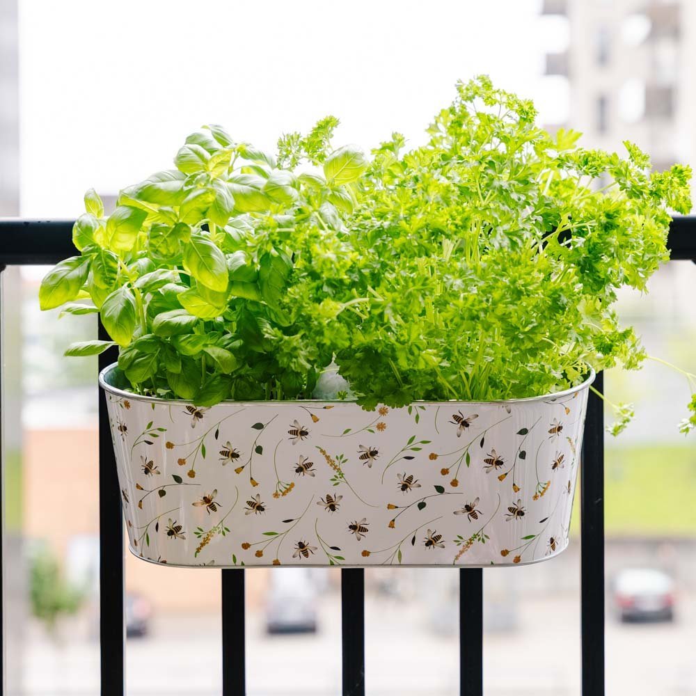 Jardinière de balcon avec motif abeilles, L : 28,9 cm, l : 39,3 cm, H : 26,2 cm