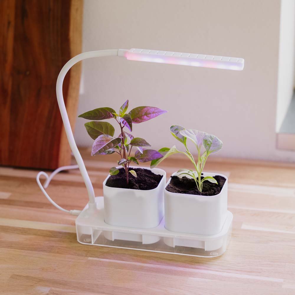 Lampe de croissance avec 2 pots, L : 22,5 cm, l : 9 cm, H : 28,5 cm