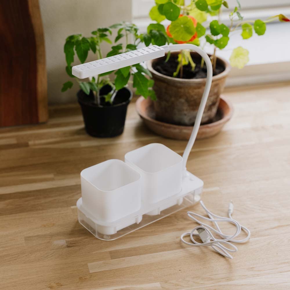 Lampe de croissance avec 2 pots, L : 22,5 cm, l : 9 cm, H : 28,5 cm