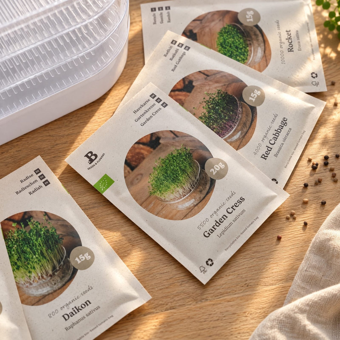 Coffret micropousses avec tour de germination - 5 sachets de graines biologiques