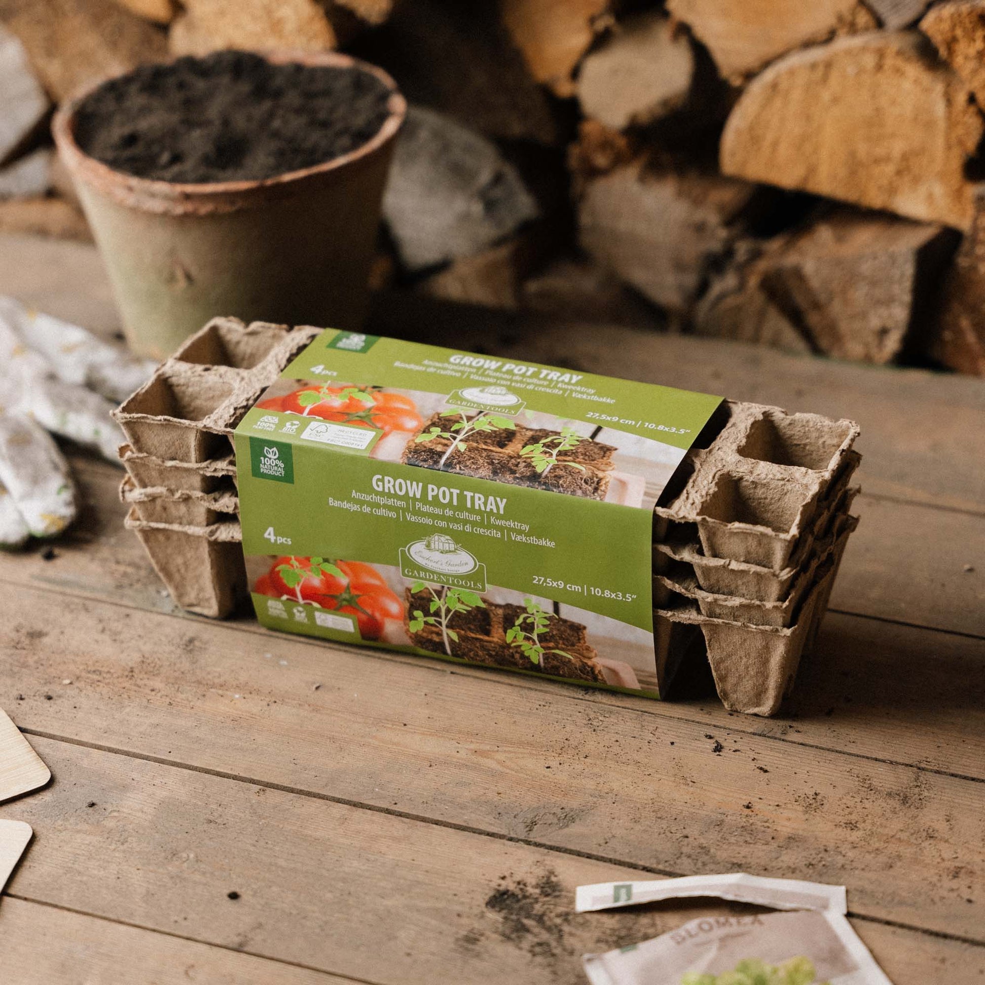 Plateaux de semis biodégradable, grand, lot de 4