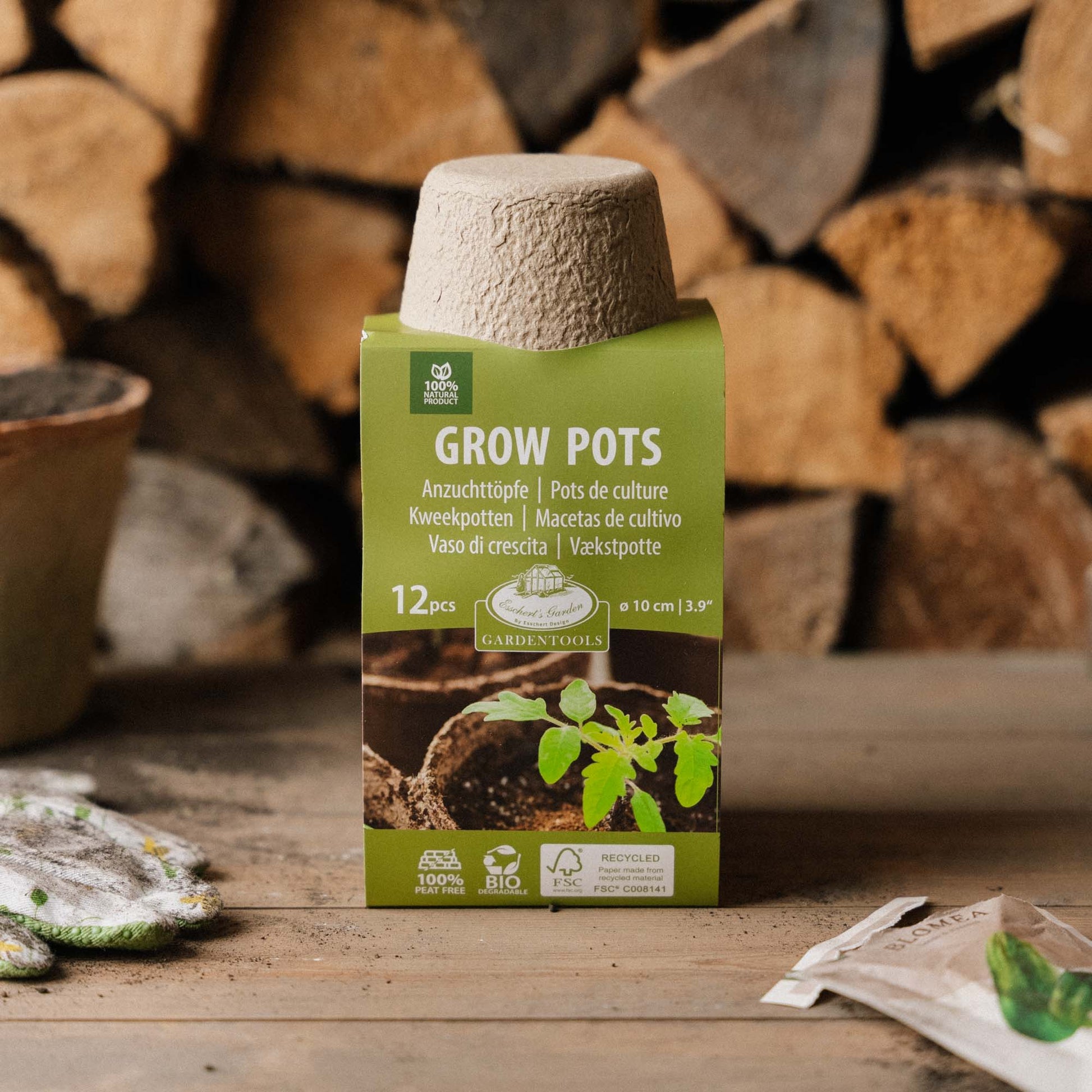 Pots en fibre biodégradable 10 cm, lot de 12