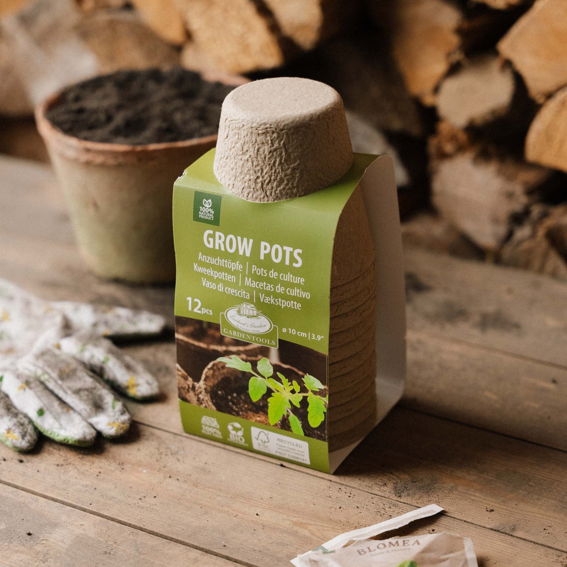 Pots en fibre biodégradable 10 cm, lot de 12